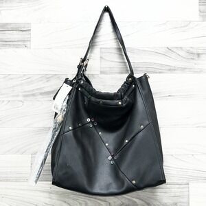 Vegan Le Miel Shoulder Bag Women's Black Beaded Faux Leather Detachable Strap